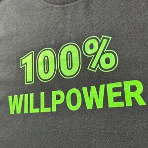 100% Willpower Graphic T-Shirt, Black with Neon Green Print, Motivational